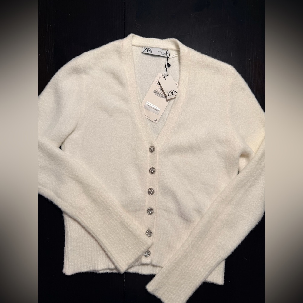Zara Women's White Cardigan Sweater Medium